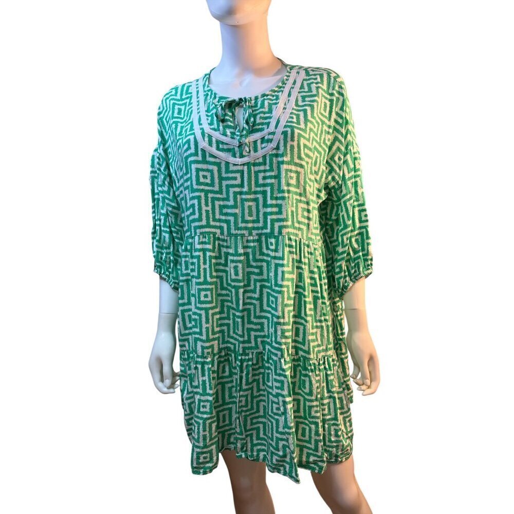 Ruby Rd. Womens Green Geometric Print Flowy Tunic Dress Size L 100% Rayon EUC